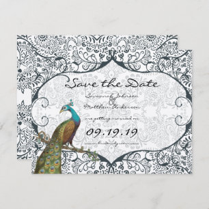 Bird Navy Whimsical Peacock Love Save the Date