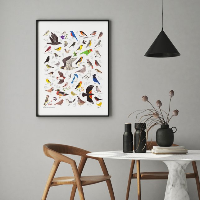 Bird Nerd Art Print Poster (Stylized hand-drawn birds bring color and fun to a variety of decor styles)