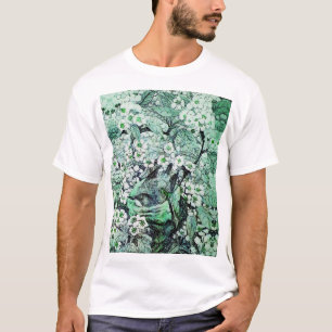 BIRD NEST, BAUM, GRÜNE WEISSE BLUMEN T-Shirt