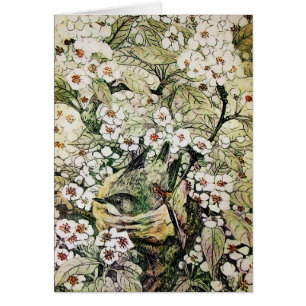 BIRD NEST, BAUM MIT BLUMEN IN WEISSEN BROWNEN