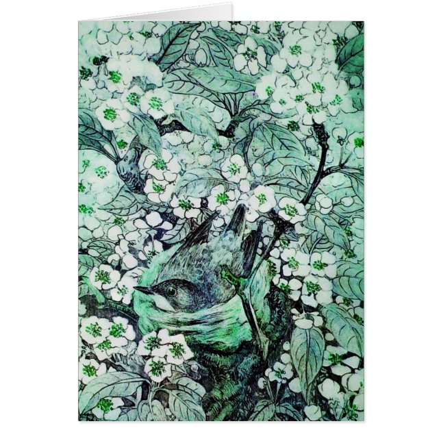 BIRD NEST , BAUM MIT GRÜNEN WEISSEN FRÜHSTÜCKSBLUM (Vorne)