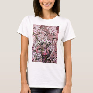 BIRD NEST, BAUPINK, WEISSE BLUMEN MIT BLUMEN T-Shirt