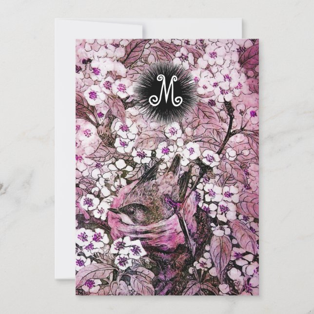 BIRD NEST, BAUWEISSER PINK SPRING BLUMEN MONOGRAM ANKÜNDIGUNG (Vorderseite)