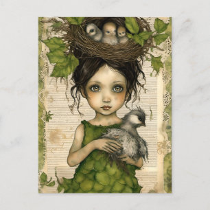 Bird Nest Doll Collage Postkarte