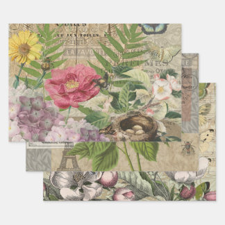 Bird Nest Floral Garden Blume Butterfly Art Geschenkpapier Set