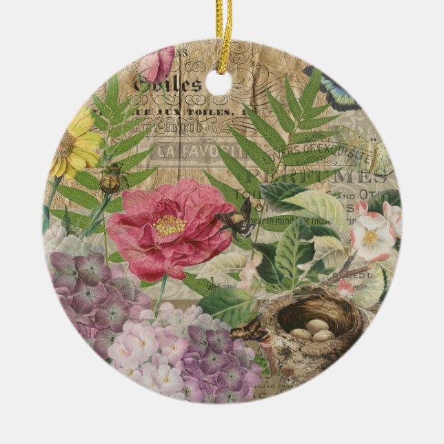 Bird Nest Floral Garden Blume Butterfly Art Keramik Ornament (Vorne)