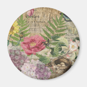 Bird Nest Floral Garden Blume Butterfly Art Magnet