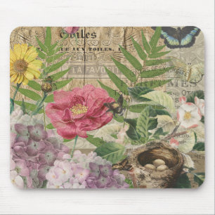 Bird Nest Floral Garden Blume Butterfly Art Mousepad