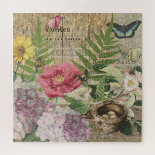 Bird Nest Floral Garden Blume Butterfly Art Puzzle