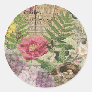 Bird Nest Floral Garden Blume Butterfly Art Runder Aufkleber