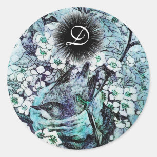 BIRD NEST Monogramm, weiß blau Runder Aufkleber