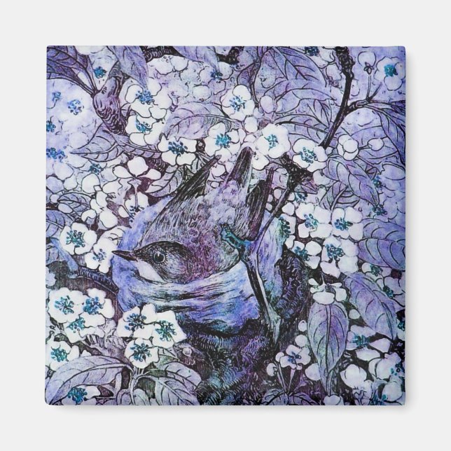 BIRD NEST, weiß blau Magnet (Vorne)