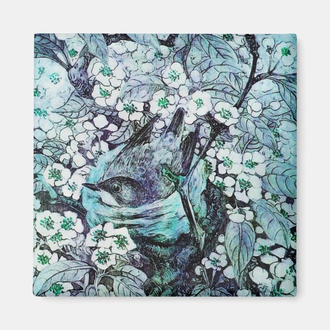 BIRD NEST, weiß blau Magnet (Vorne)