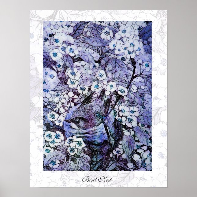 BIRD NEST, weiß blau Poster (Vorne)