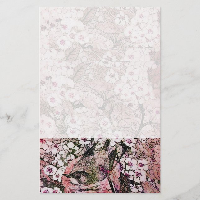 BIRD NEST, weiß rosa Briefpapier (Vorderseite)