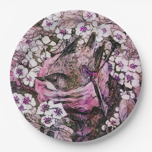 BIRD NESTAMONG SPRING FLOWERS Pink Lilac White Pappteller