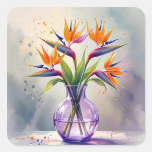 Bird of Paradise Blume Bouquet im Wasser Quadratischer Aufkleber