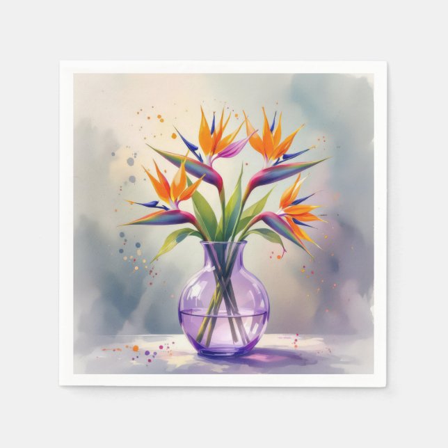 Bird of Paradise Blume Bouquet im Wasser Serviette (Vorderseite)