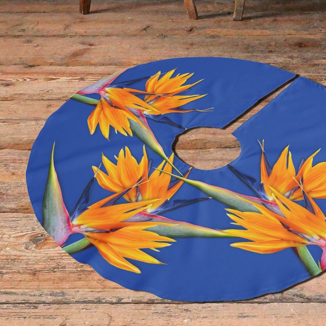 Bird of Paradise Blume Navy Blue Tree Skirt Polyester Weihnachtsbaumdecke (Von Creator hochgeladen)