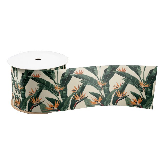 Bird of Paradise Botanical Pattern Satinband (Spule)