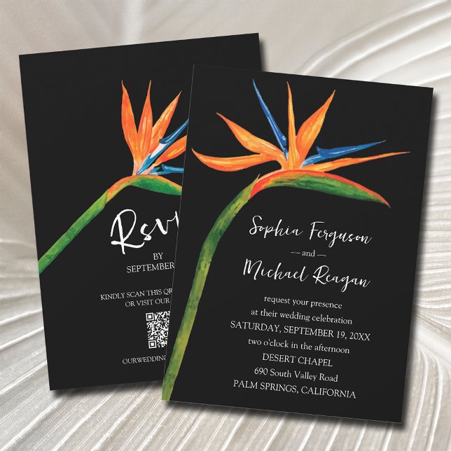 Bird of Paradise QR Code in einer Hochzeit Einladung (Von Creator hochgeladen)