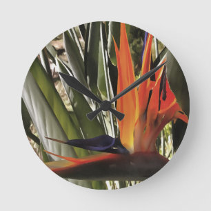 Bird of Paradise Strelitzia Reginae Acrylic Painti Runde Wanduhr