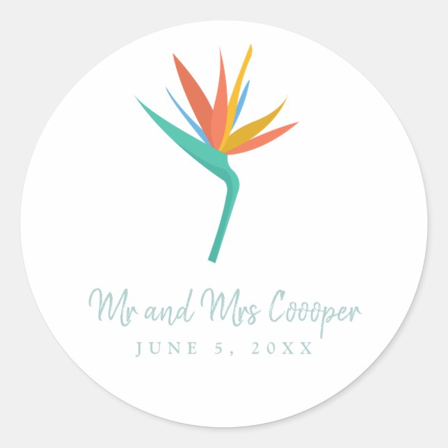 Bird of Paradise Tropical Blume Wedding Sticker (Vorderseite)