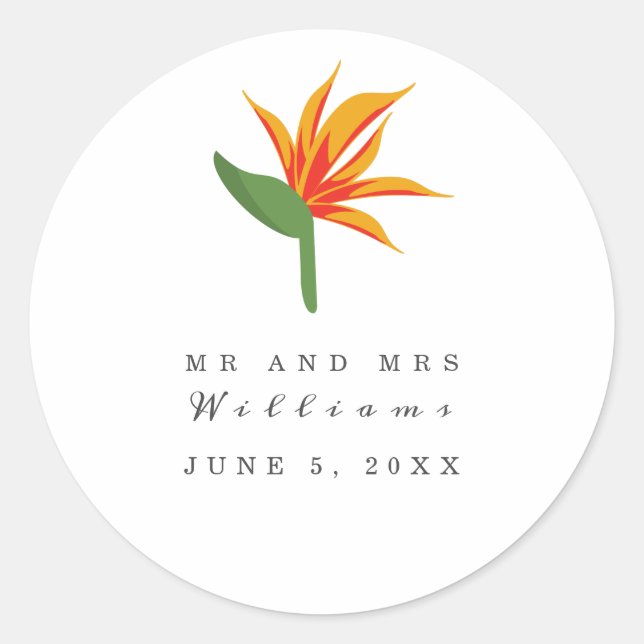 Bird of Paradise Tropical Wedding Sticker (Vorderseite)