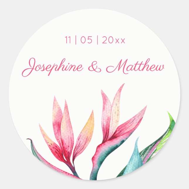 Bird of Paradise Tropical Wedding Stickers (Vorderseite)
