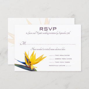 Bird of Paradise White Wedding Menü Antwortkarten RSVP Karte
