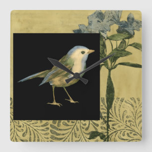 Bird on Black and Vintage Background Quadratische Wanduhr