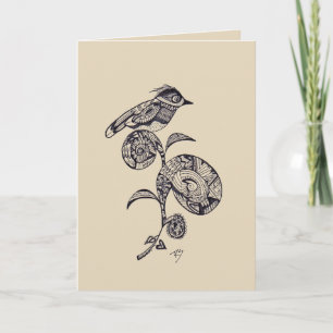 Bird on Flower Black and White Greeting Card Karte