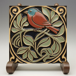 Bird on Flowers Art Deco Nouveau Faux Relief Fliese
