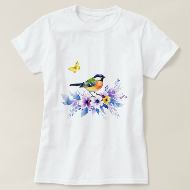 Bird on flowers T-Shirt (Design vorne)
