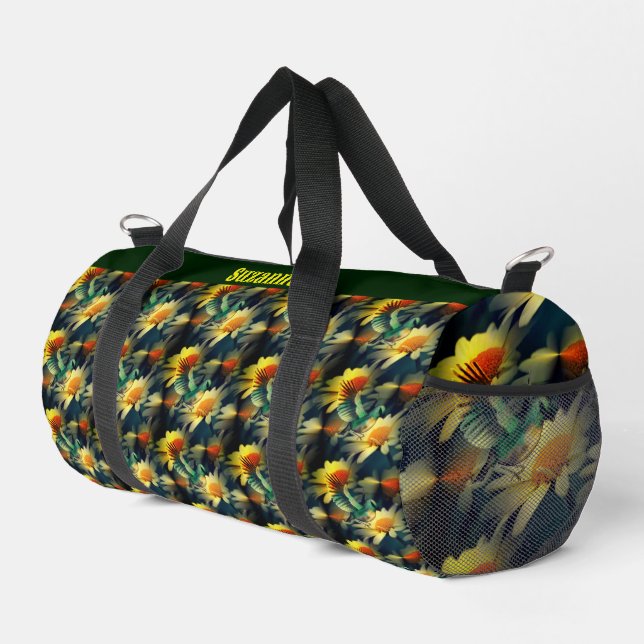 Bird on Yellow Daisis Fantasy Art Personalisiert Duffle Bag (Rechte Ecke)