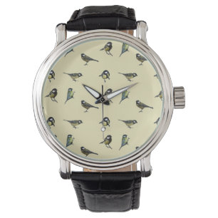 Bird Pattern Beige Muster Armbanduhr
