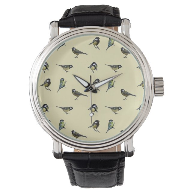 Bird Pattern Beige Muster Armbanduhr (Vorderseite)