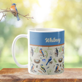 Bird Pattern Kingfisher, Blue Jay, Woodpecker Name Kaffeetasse