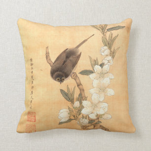Bird & Peach Blossoms Ming Dynastie Orientale Kuns Kissen