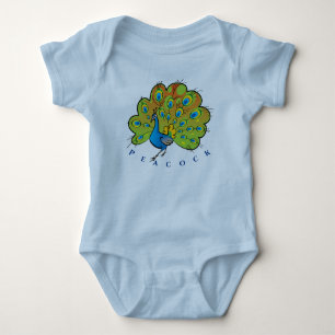 Bird Peacock Orange Yellow Green Baby Strampler