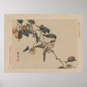 Bird Persimmon Tree - Japanisch Vintag Poster