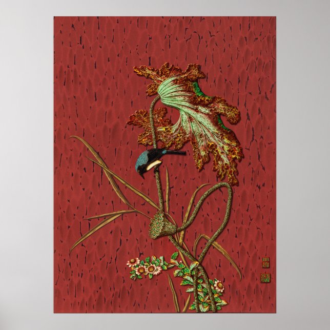 Bird & Pflanze Janpanese Ornamentik Poster (Vorne)
