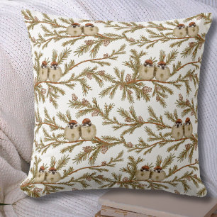 Bird Pine Watercolor Winter Kissen