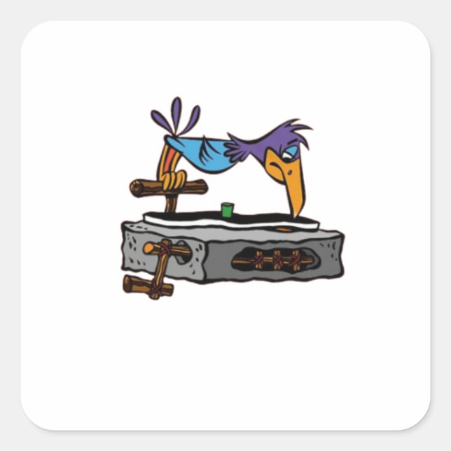 Bird-Record-Player Quadratischer Aufkleber (Vorderseite)