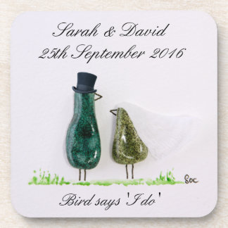 Bird sagt "tweeten" Hochzeitspaar in grüner Kerami Untersetzer