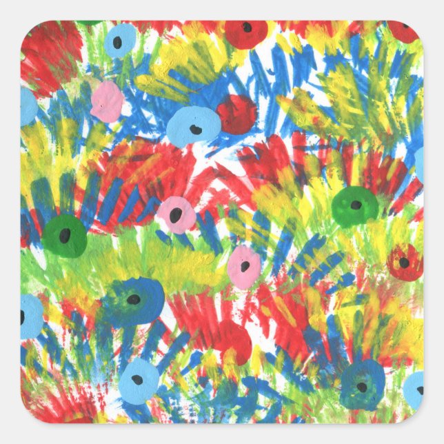 Bird Schwanz Feathers Abstrakte Kunstmalerei Quadratischer Aufkleber (Vorderseite)