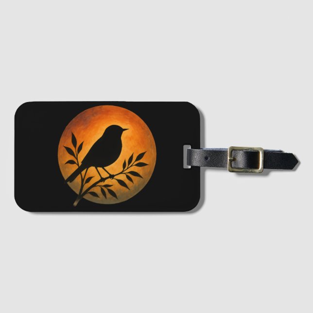 Bird Silhouette Over Full Moon Gepäckanhänger (Vorderseite (Horizontal))