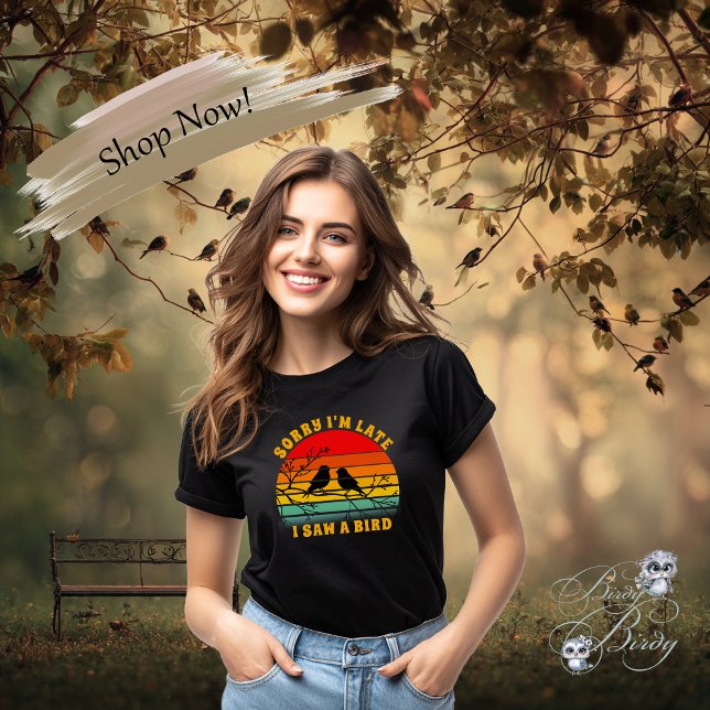 Bird Silhouette Retro Sunset Circle Sorry I'm Late T-Shirt (Von Creator hochgeladen)
