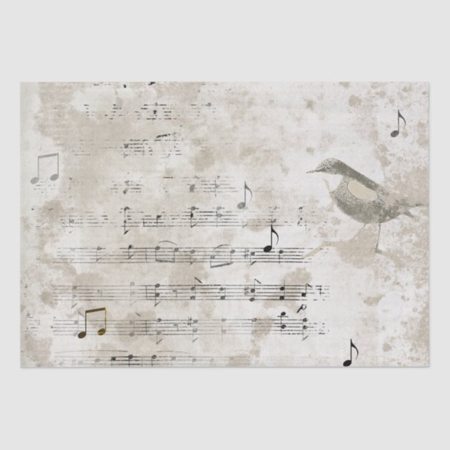 Bird Song Musiknotens Grunge Decoupage Seidenpapier (Vorderseite)
