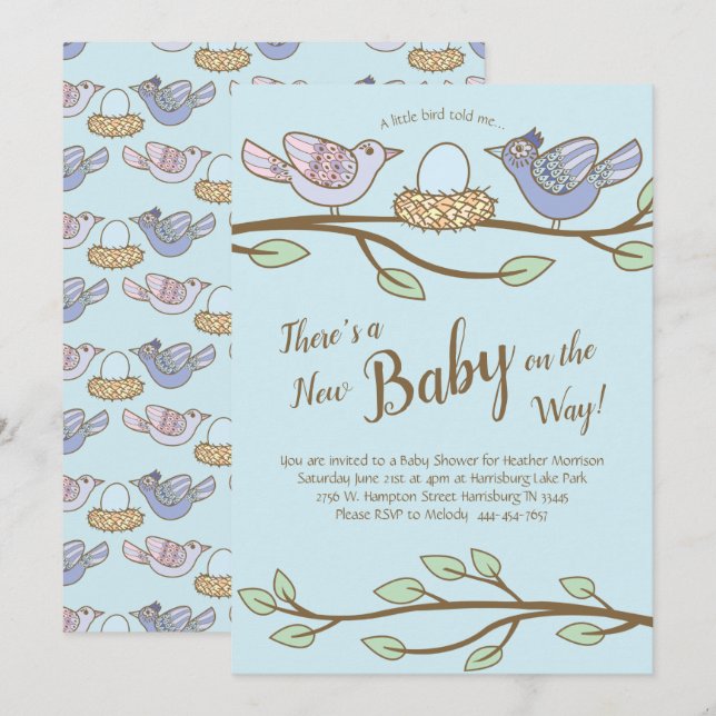 Bird Spring Baby Shower Co-Ed Gender Neutral Einladung (Vorne/Hinten)